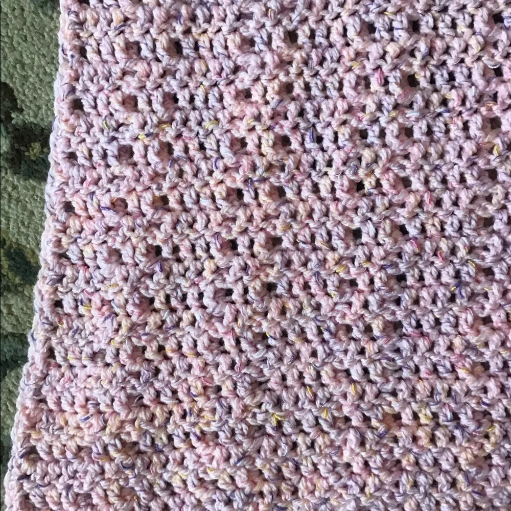 Lap Blanket pink purple 44” x 29” hand crocheted purple nice & warm cozy